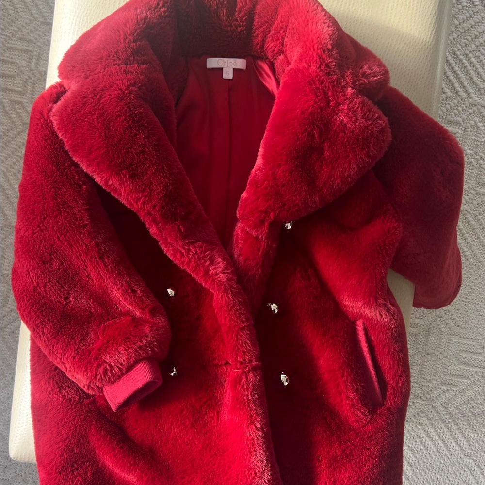 Chloe Vibrant Red Faux Fur Pea Coat